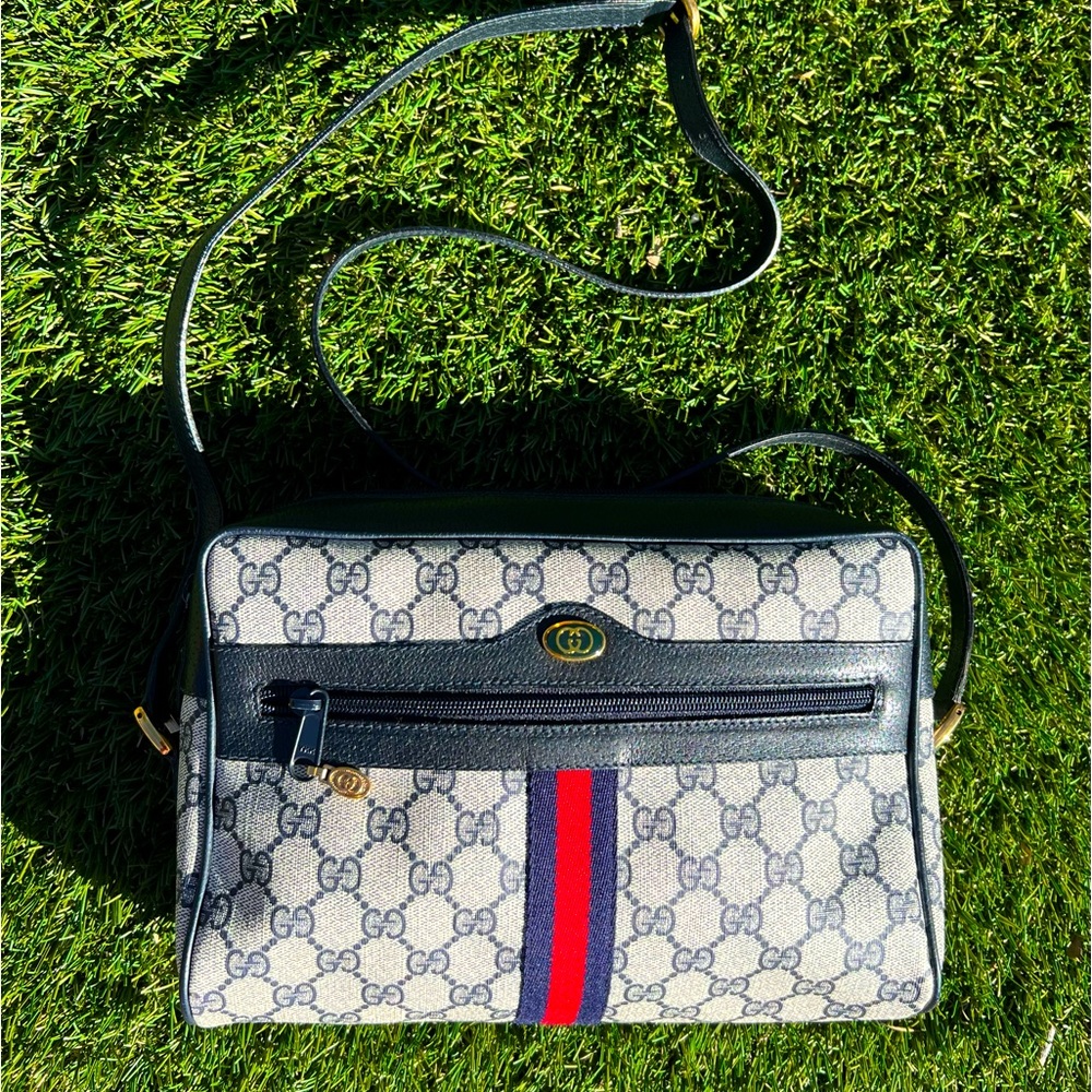 Gucci GG Ophidia leather crossbody bag in gray/blue